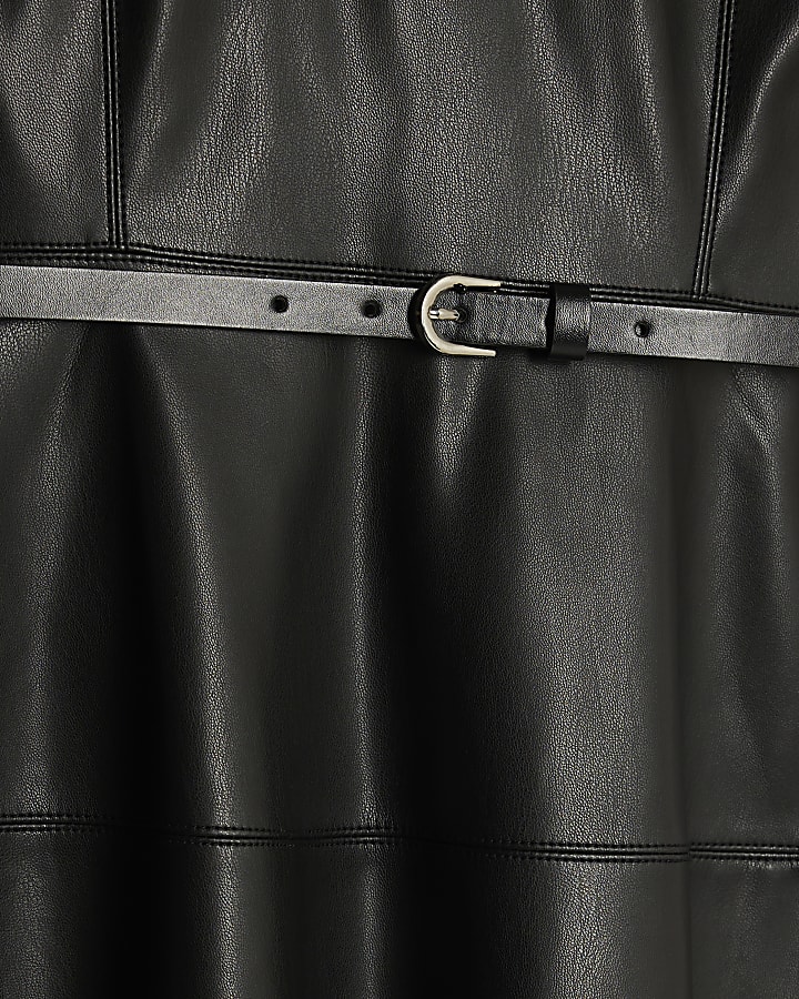 Black Faux Leather Belted Mini Dress