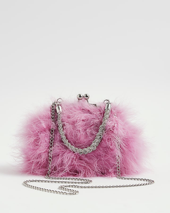 Pink Diamante Feather Clutch bag