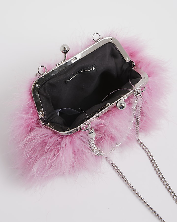 Pink Diamante Feather Clutch bag