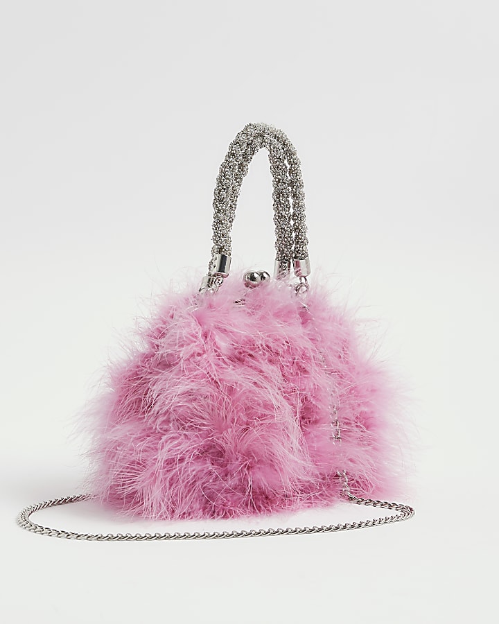 Pink Diamante Feather Clutch bag