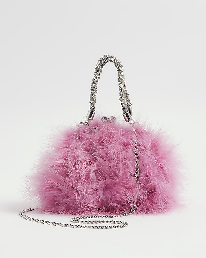 Pink Diamante Feather Clutch bag