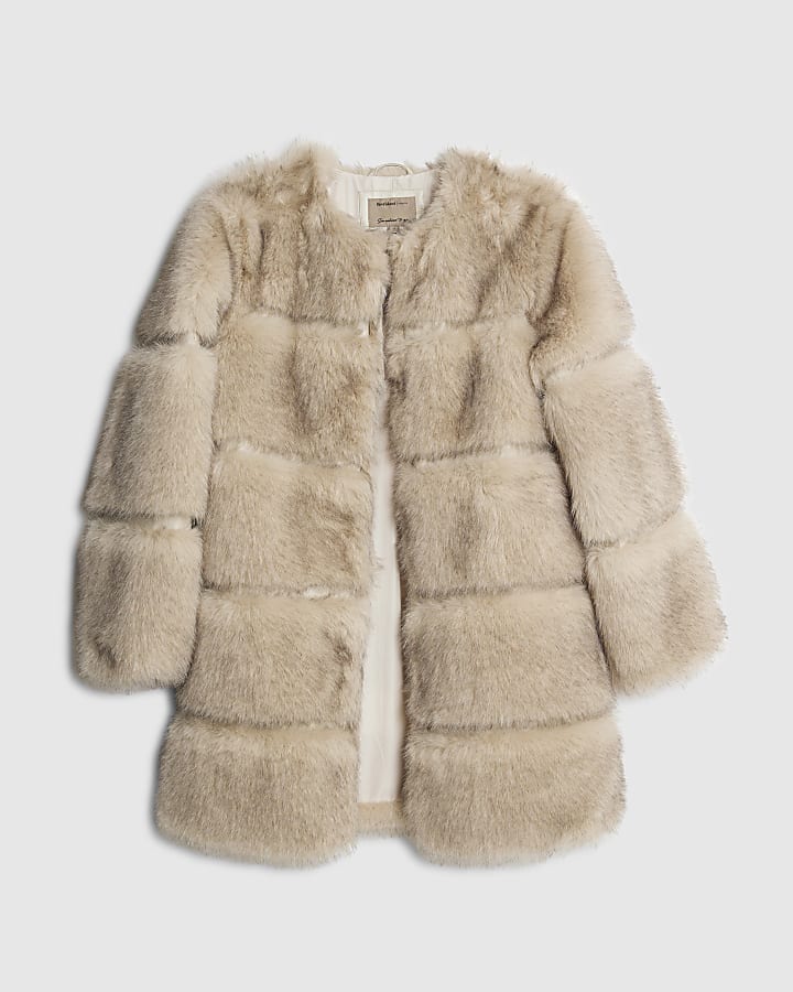 Cream Panelled Faux Fur Coat