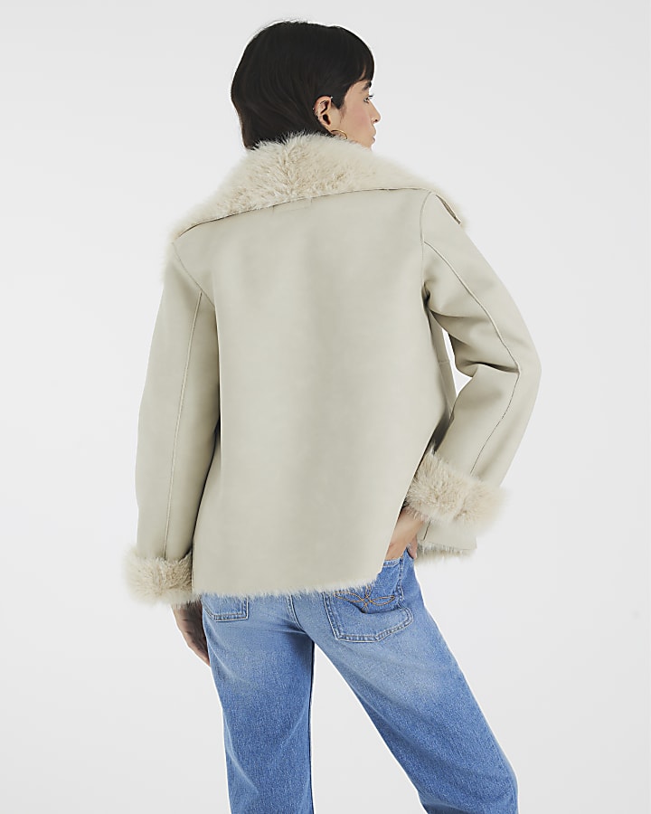 Cream Faux Shearling Lined Jacket