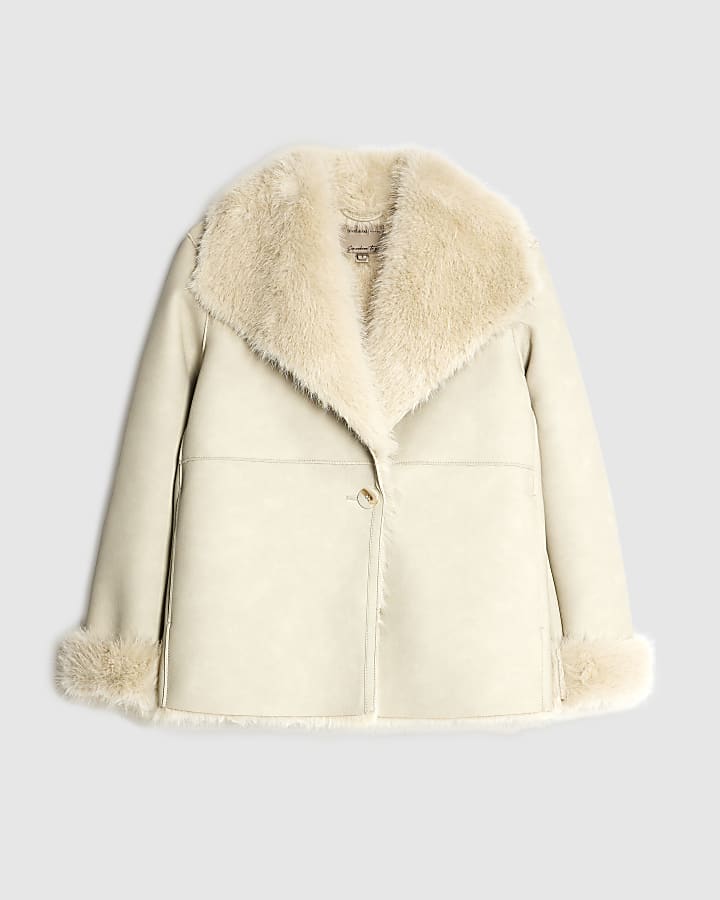 Cream Faux Shearling Lined Jacket