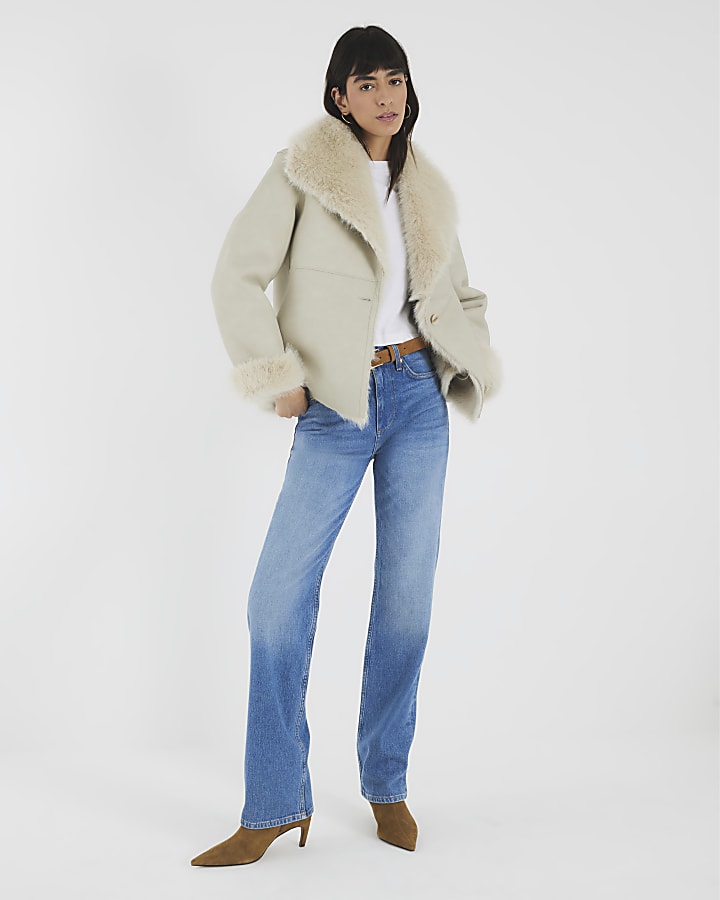 Cream Faux Shearling Lined Jacket