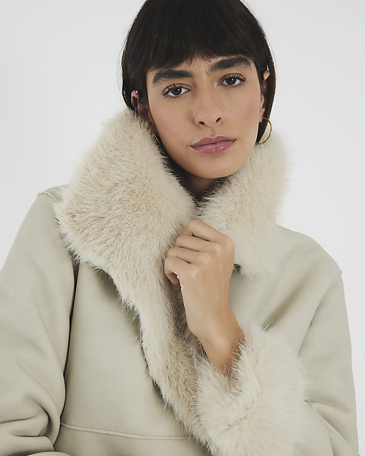 Cream Faux Shearling Lined Jacket