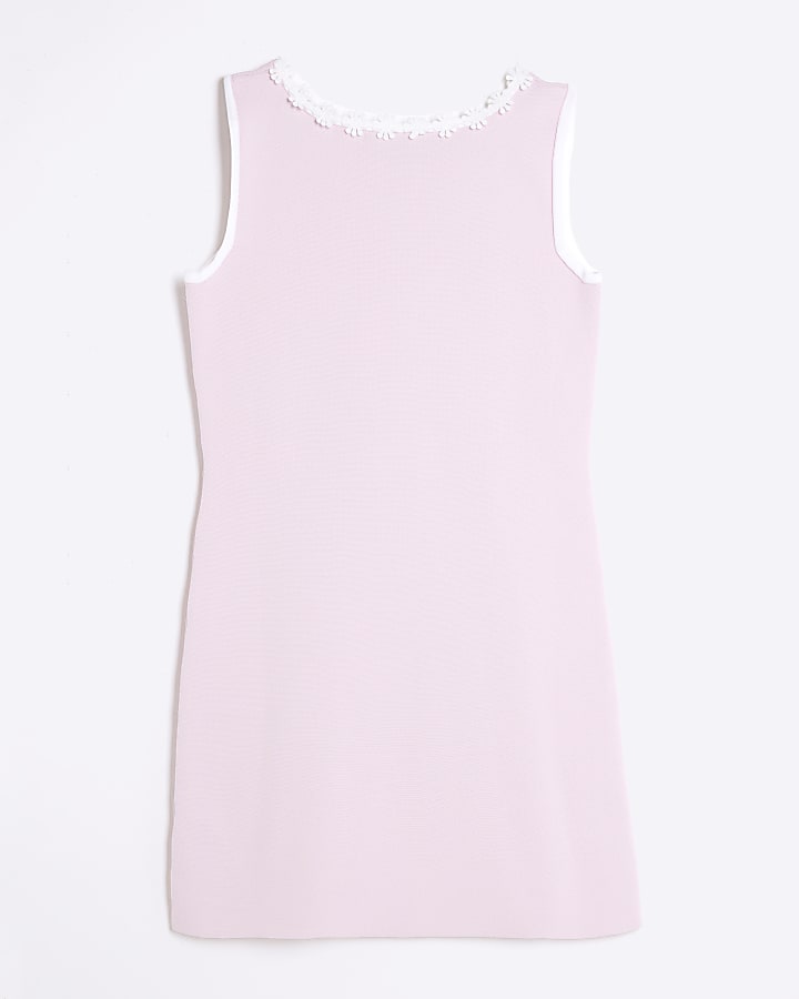 Pink Knit Daisy Trim Mini Shift Dress