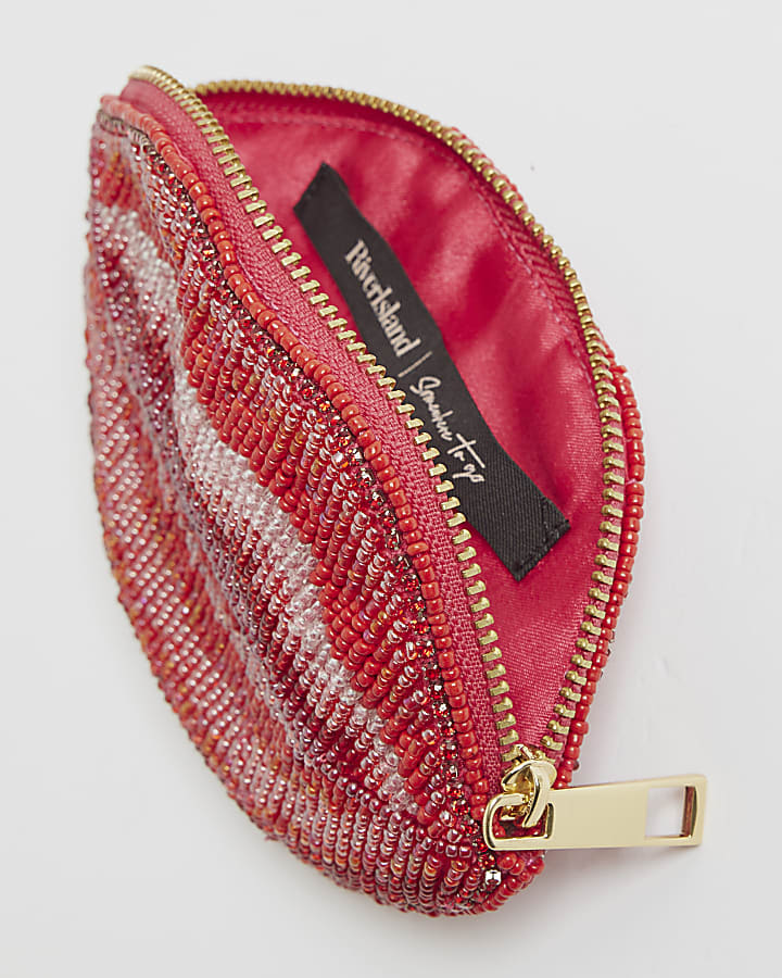 Red Beaded Lips Pouch