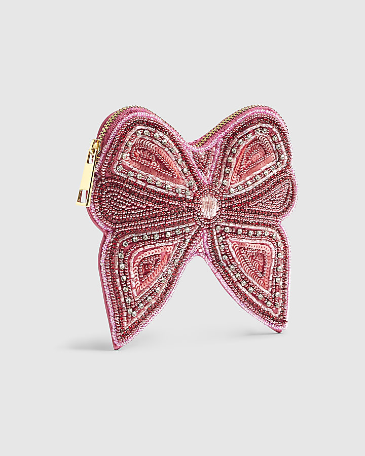 Pink Beaded Bow Purse