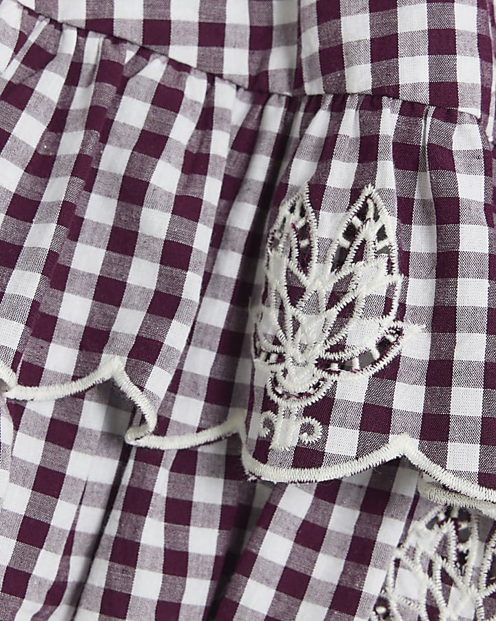 Red Gingham Embroidered Cutwork Skort