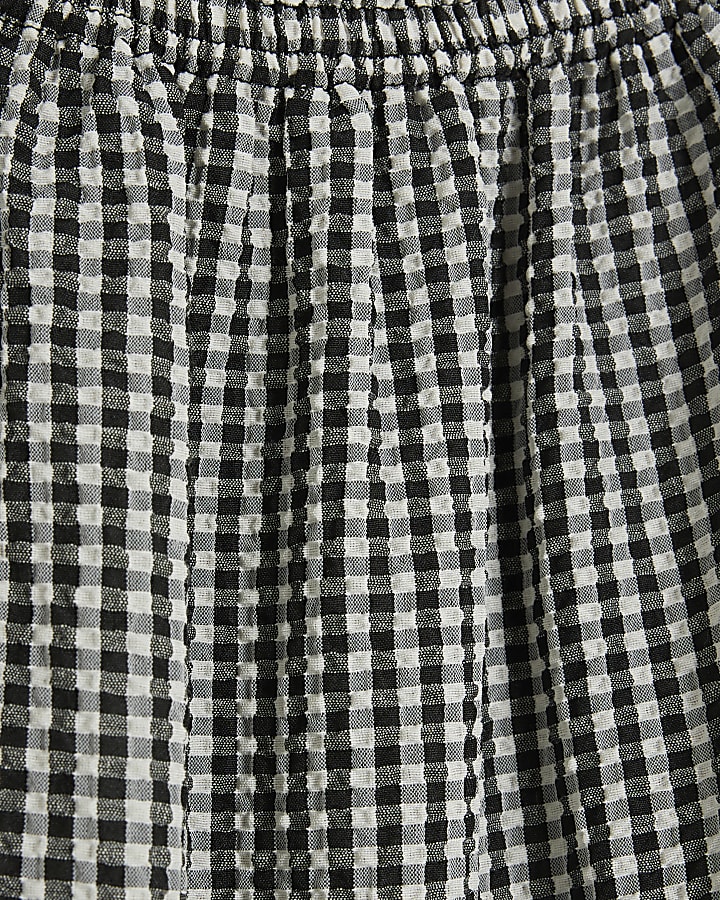 Black Gingham Puff Sleeve Mini Dress
