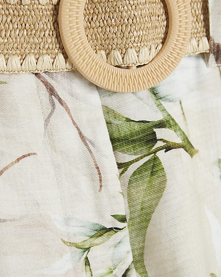 Cream Floral Belted Wide Leg Trousers