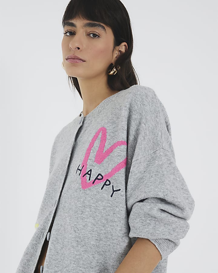 Grey Knitted Happy Cardigan