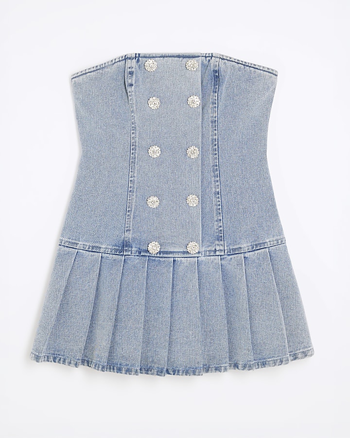 Blue Denim Bandeau Mini Dress