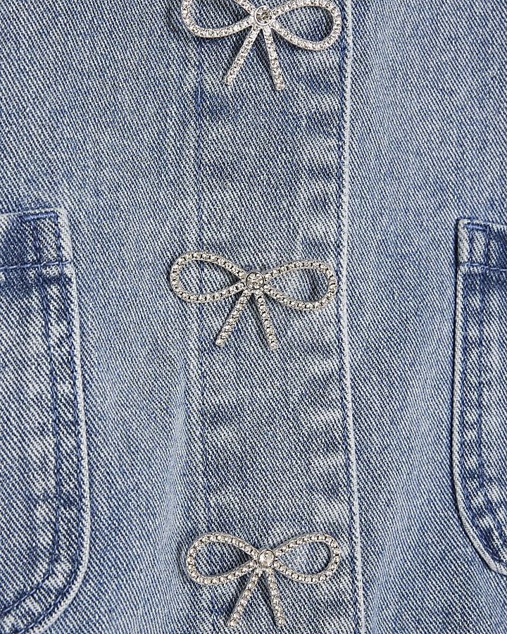 Blue Bow Button Denim Jacket