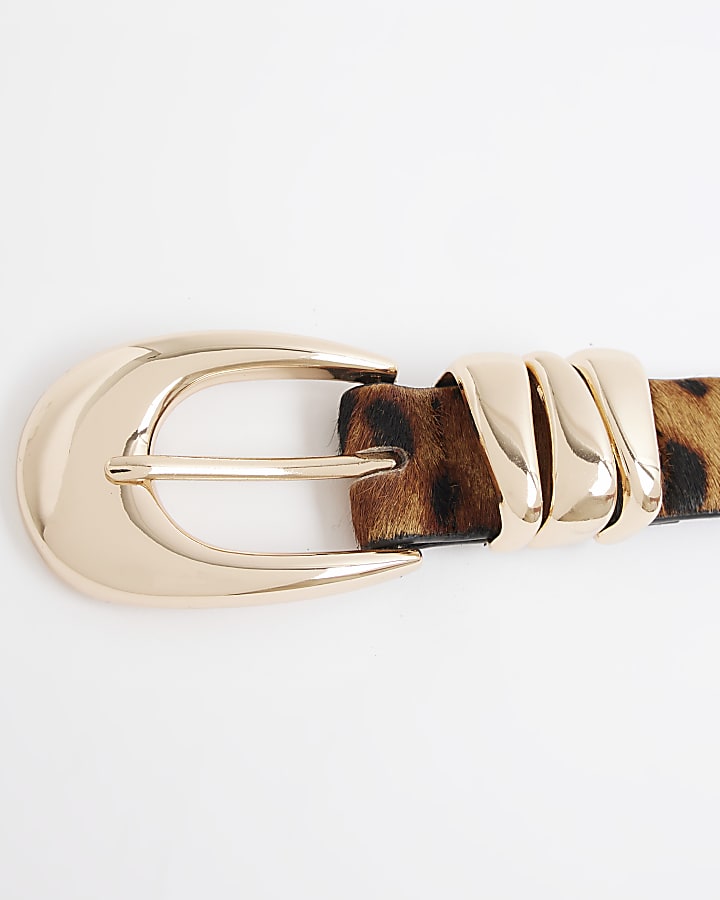 Beige Leopard Print Triple Keeper Belt