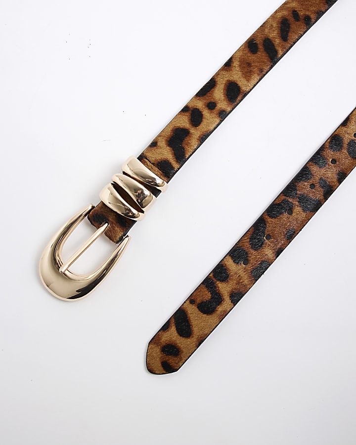 Beige Leopard Print Triple Keeper Belt