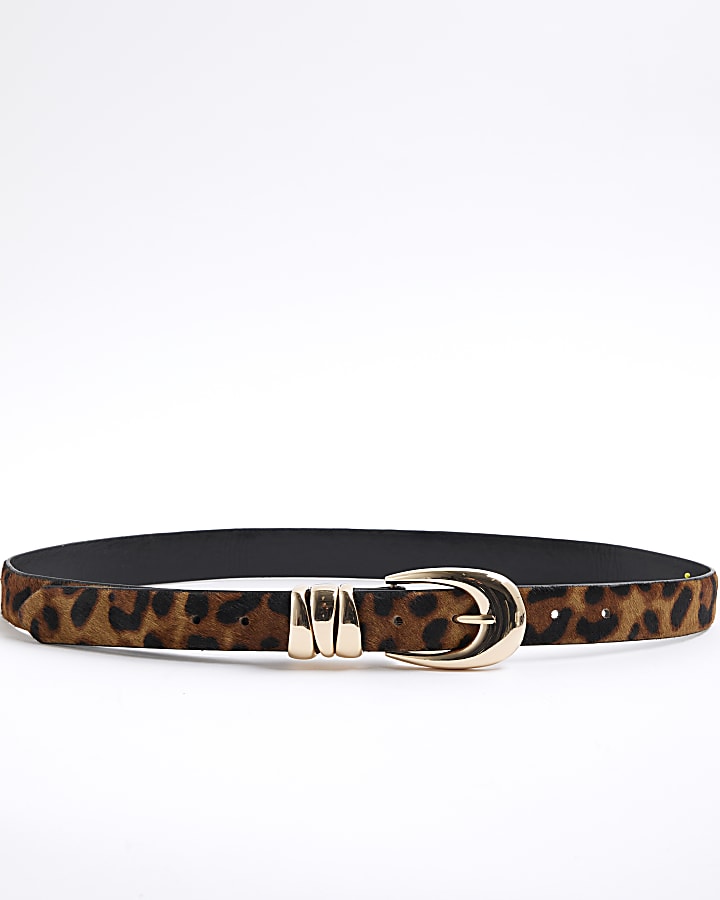 Beige Leopard Print Triple Keeper Belt