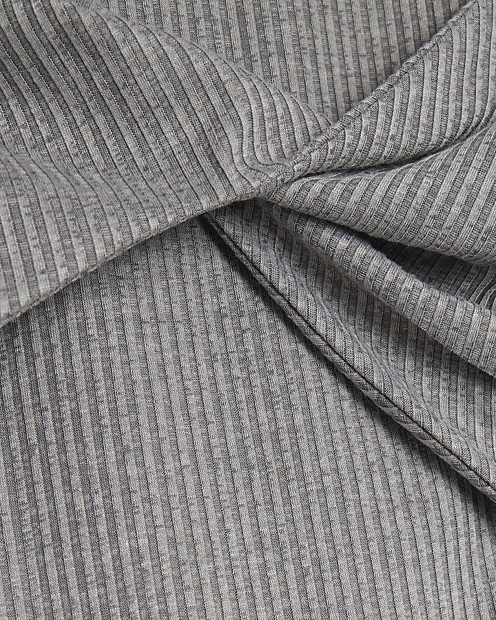 Grey Long Sleeve Twist Front Top