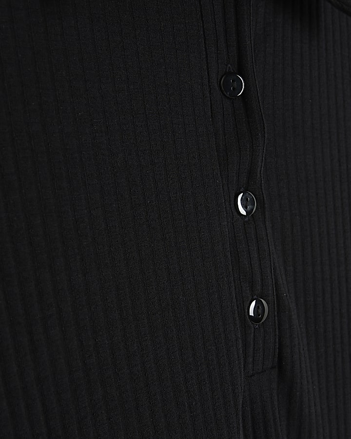 Black Short Sleeve Button Up Polo Mini Dress