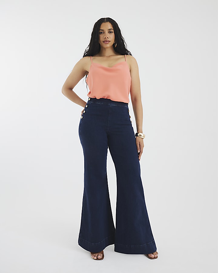 Coral Satin Cowl Neck Cami Top