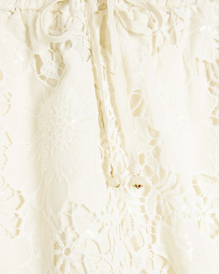 Petite Cream Cutwork Sequin Shorts
