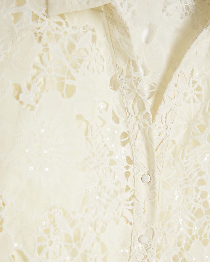 Petite Cream Cutwork Sequin Shirt