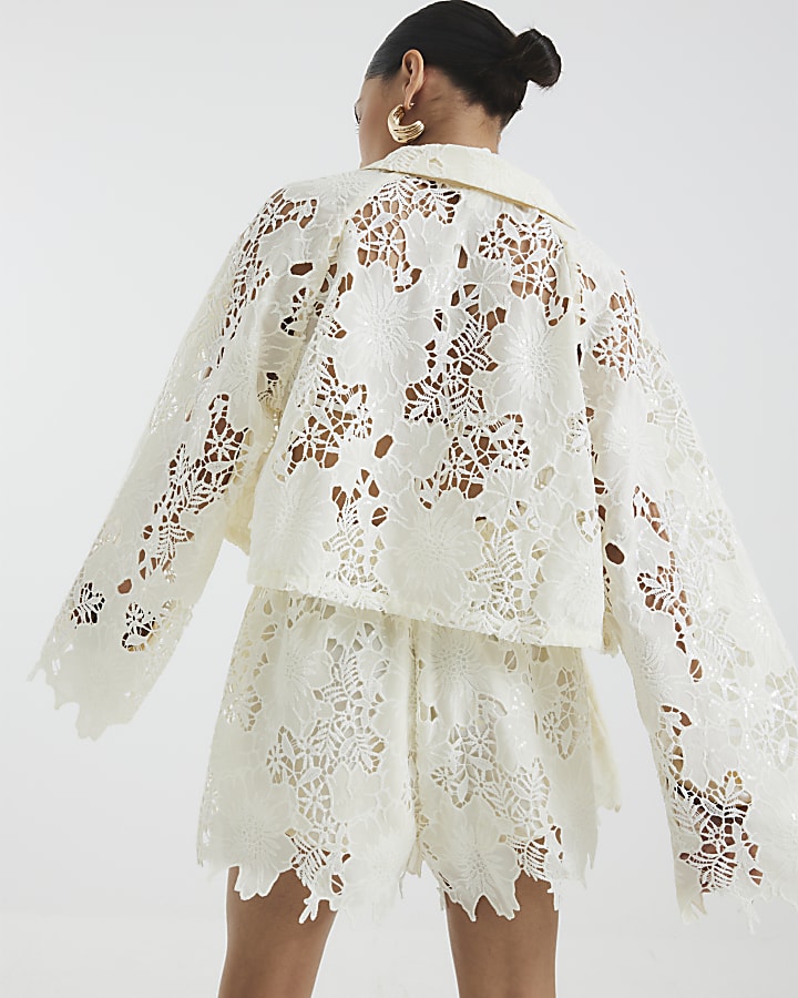 Petite Cream Cutwork Sequin Shirt
