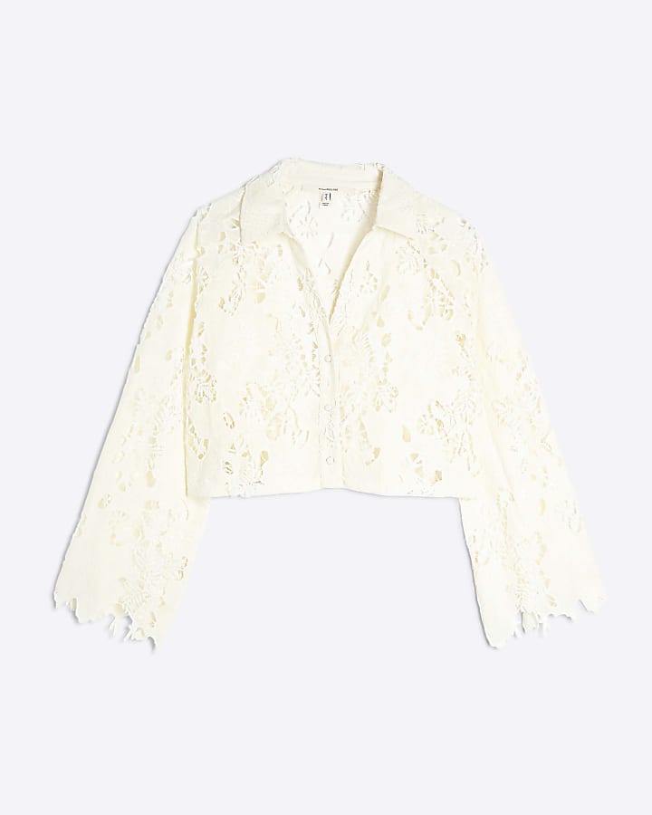 Petite Cream Cutwork Sequin Shirt