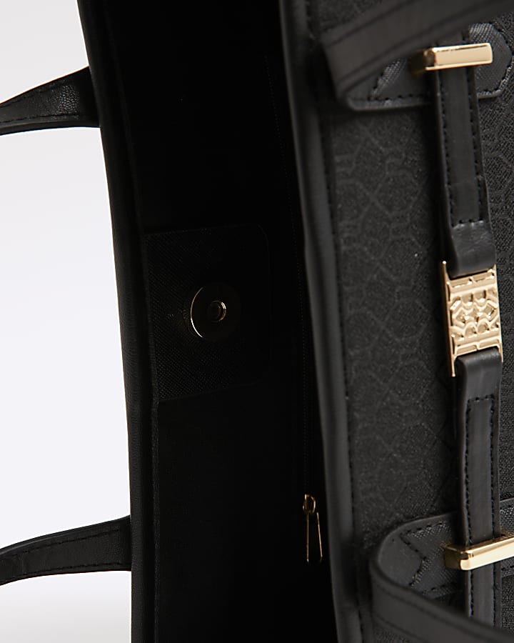 Black RI Monogram Lock Tote Bag