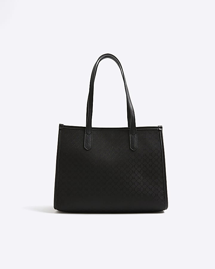 Black RI Monogram Lock Tote Bag
