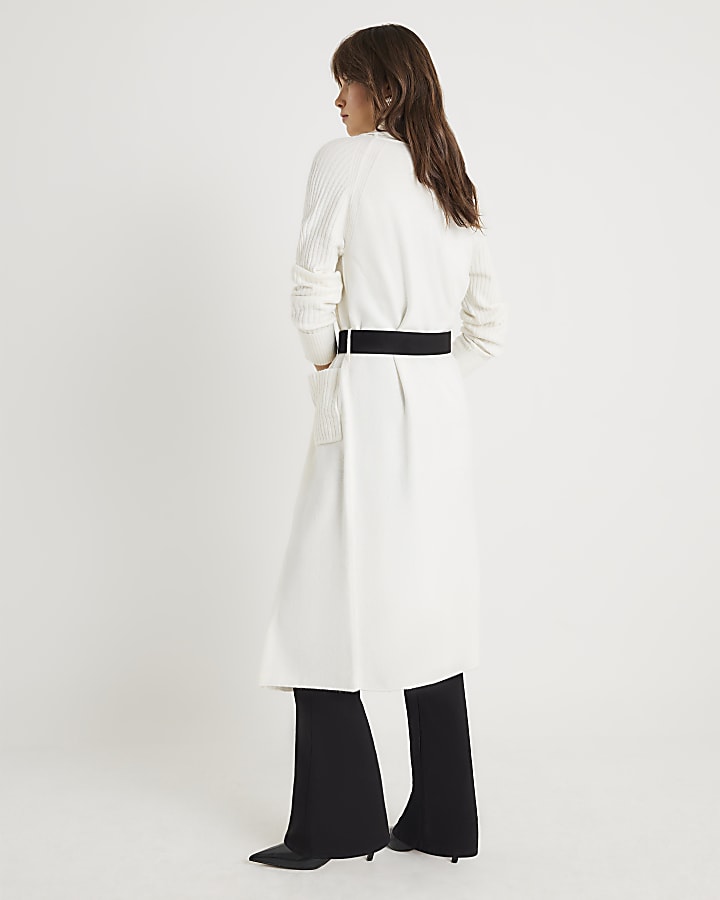 Cream Knitted Belted Maxi Cardigan