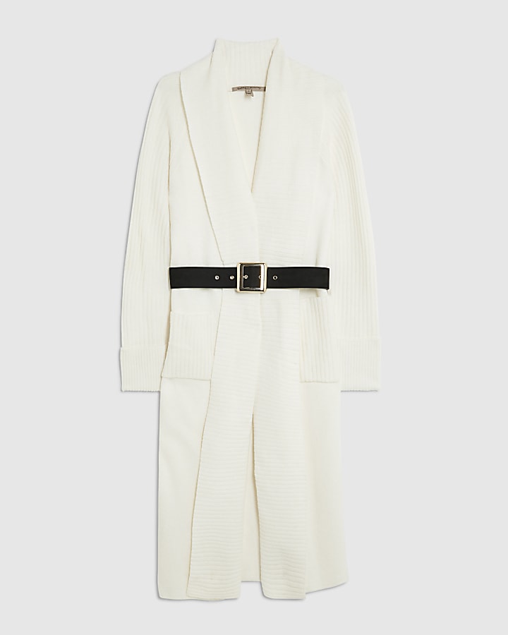 Cream Knitted Belted Maxi Cardigan