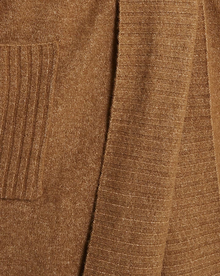 Brown Knitted Belted Maxi Cardigan
