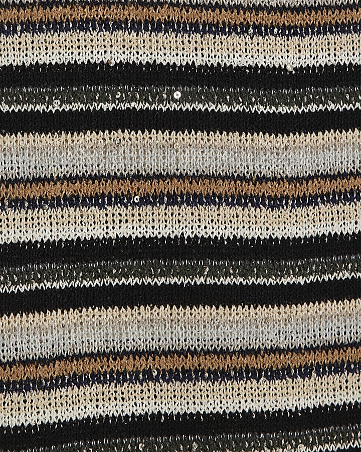 Beige Stripe Metallic Tunic Top