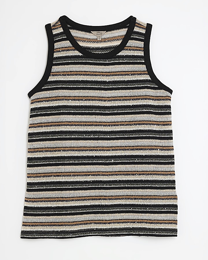 Beige Stripe Metallic Tunic Top
