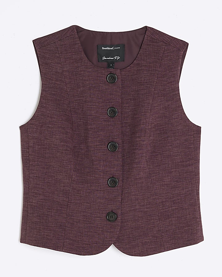 Petite Purple High Neck Fitted Waistcoat