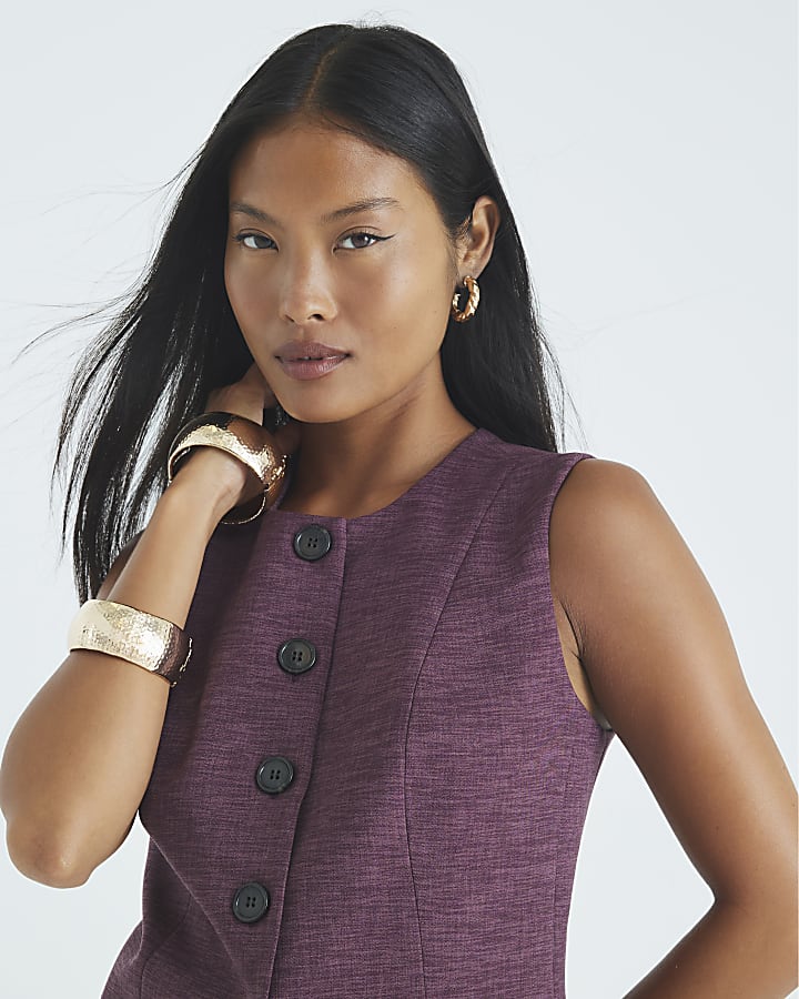 Petite Purple High Neck Fitted Waistcoat