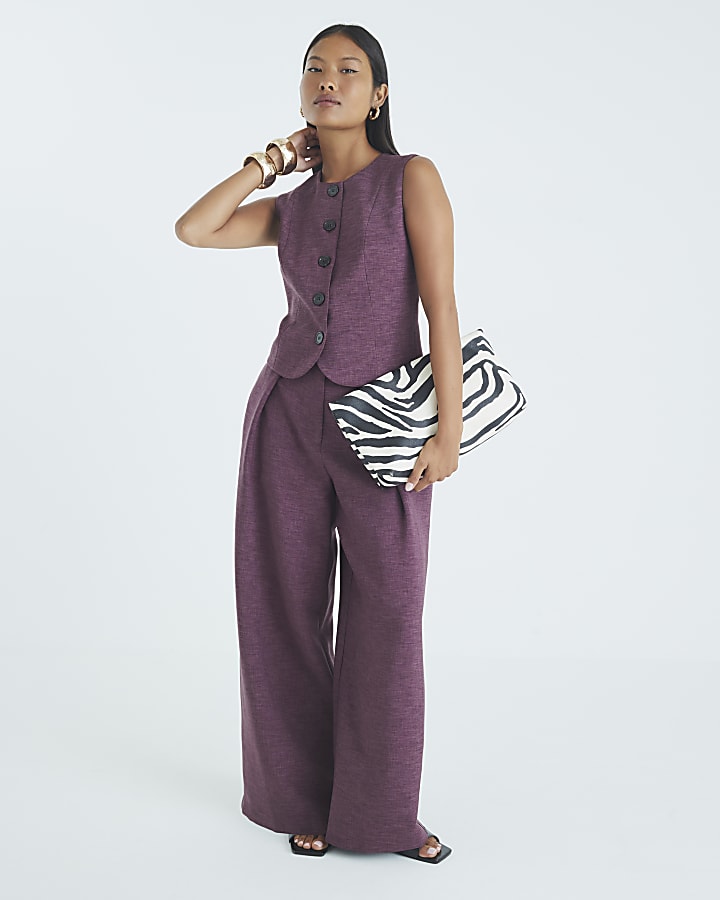 Petite Purple High Neck Fitted Waistcoat