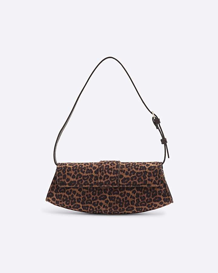 Brown Leopard Print Buckle Front Shoulder Bag