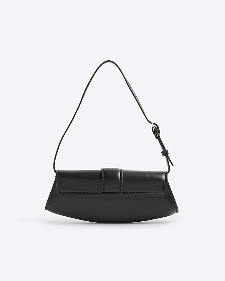 Black Buckle Front Shoulder Bag