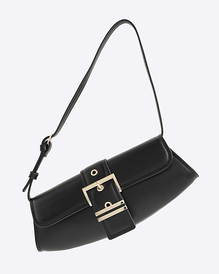 Black Buckle Front Shoulder Bag