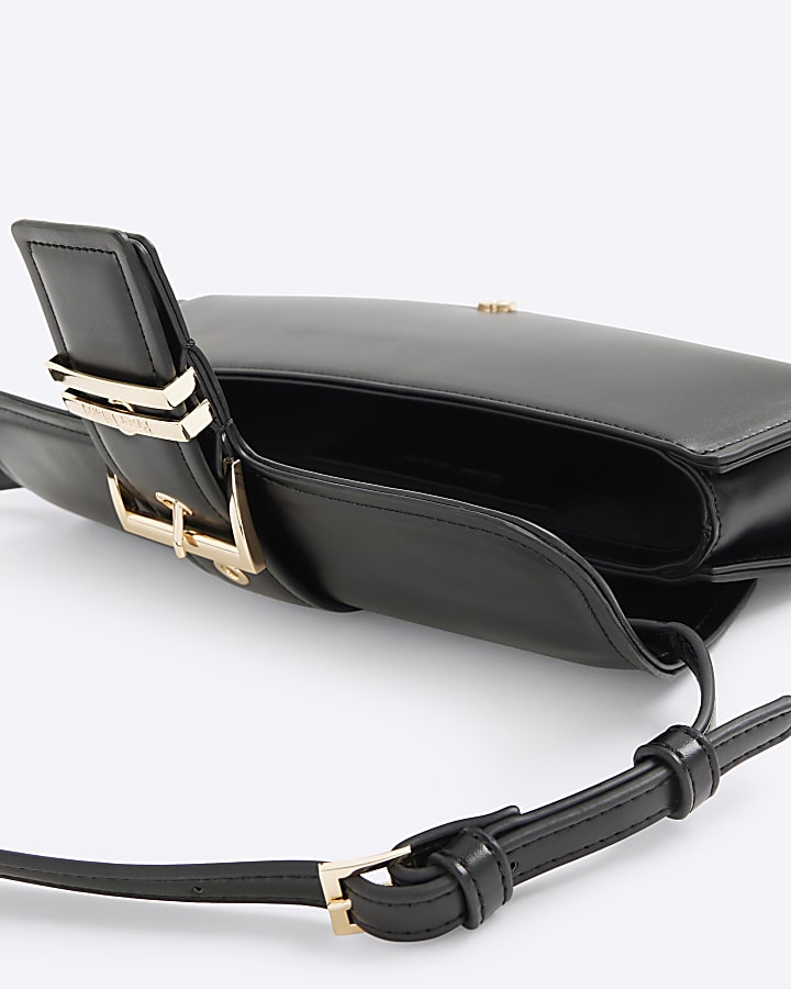 Black Buckle Front Shoulder Bag