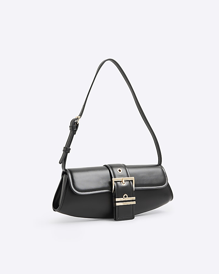 Black Buckle Front Shoulder Bag