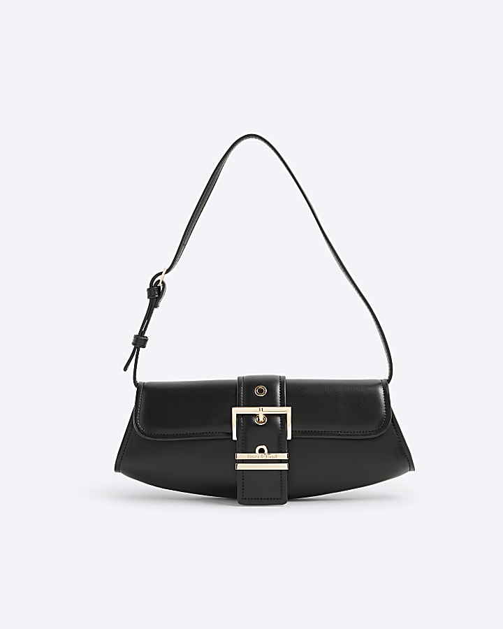 Black Buckle Front Shoulder Bag