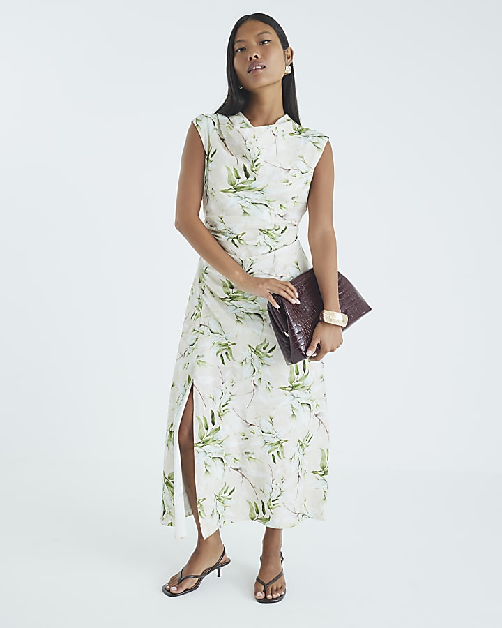 Petite Cream Floral Cowl Neck Maxi Dress