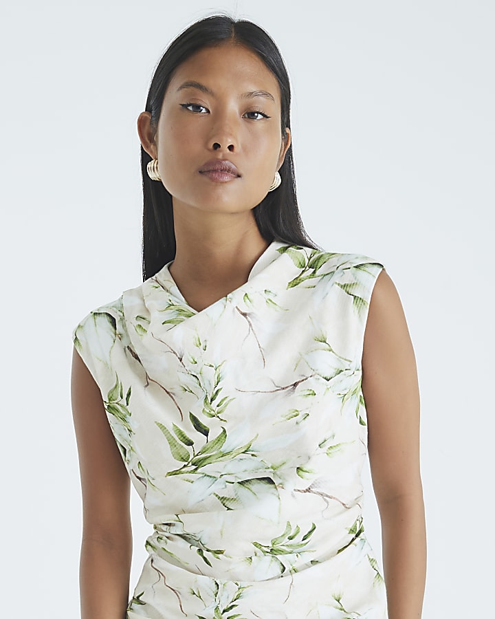 Petite Cream Floral Cowl Neck Maxi Dress