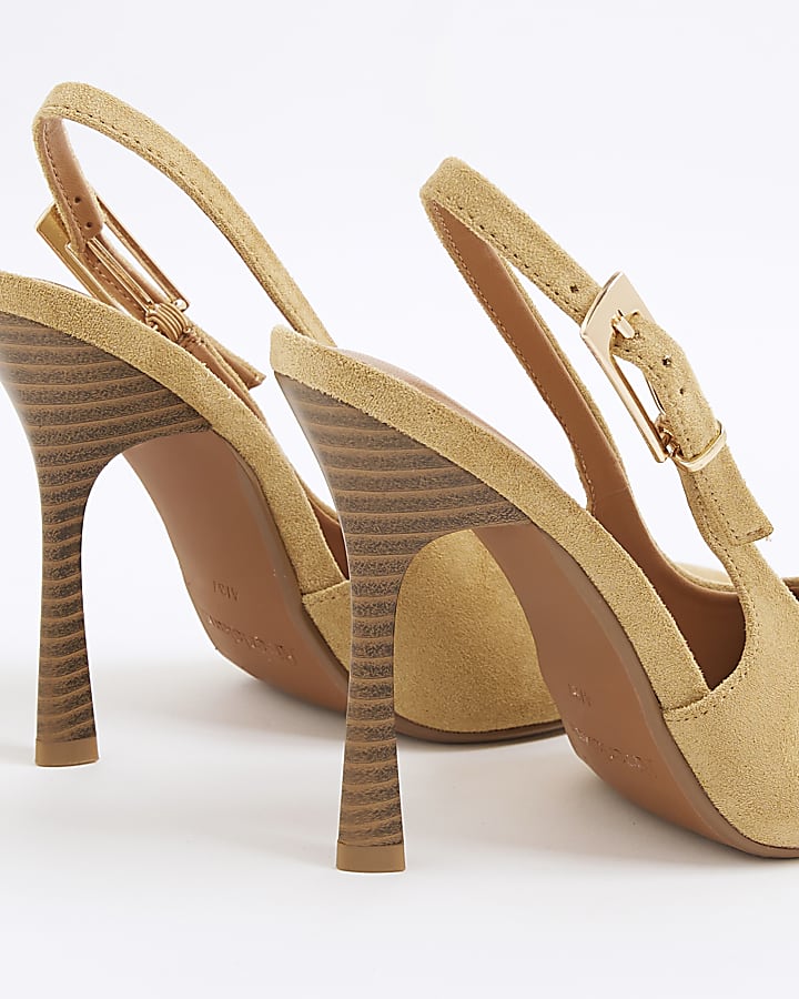 Beige Slingback Buckled Court Heels