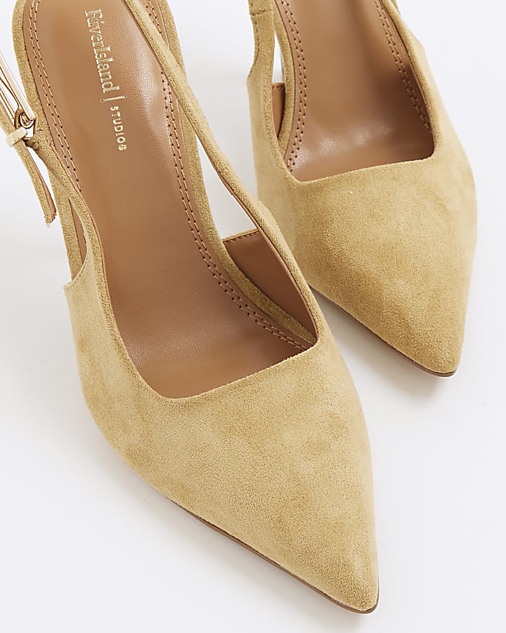 Beige Slingback Buckled Court Heels