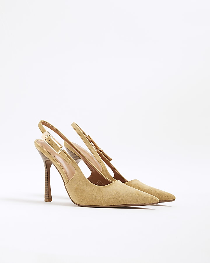 Beige Slingback Buckled Court Heels